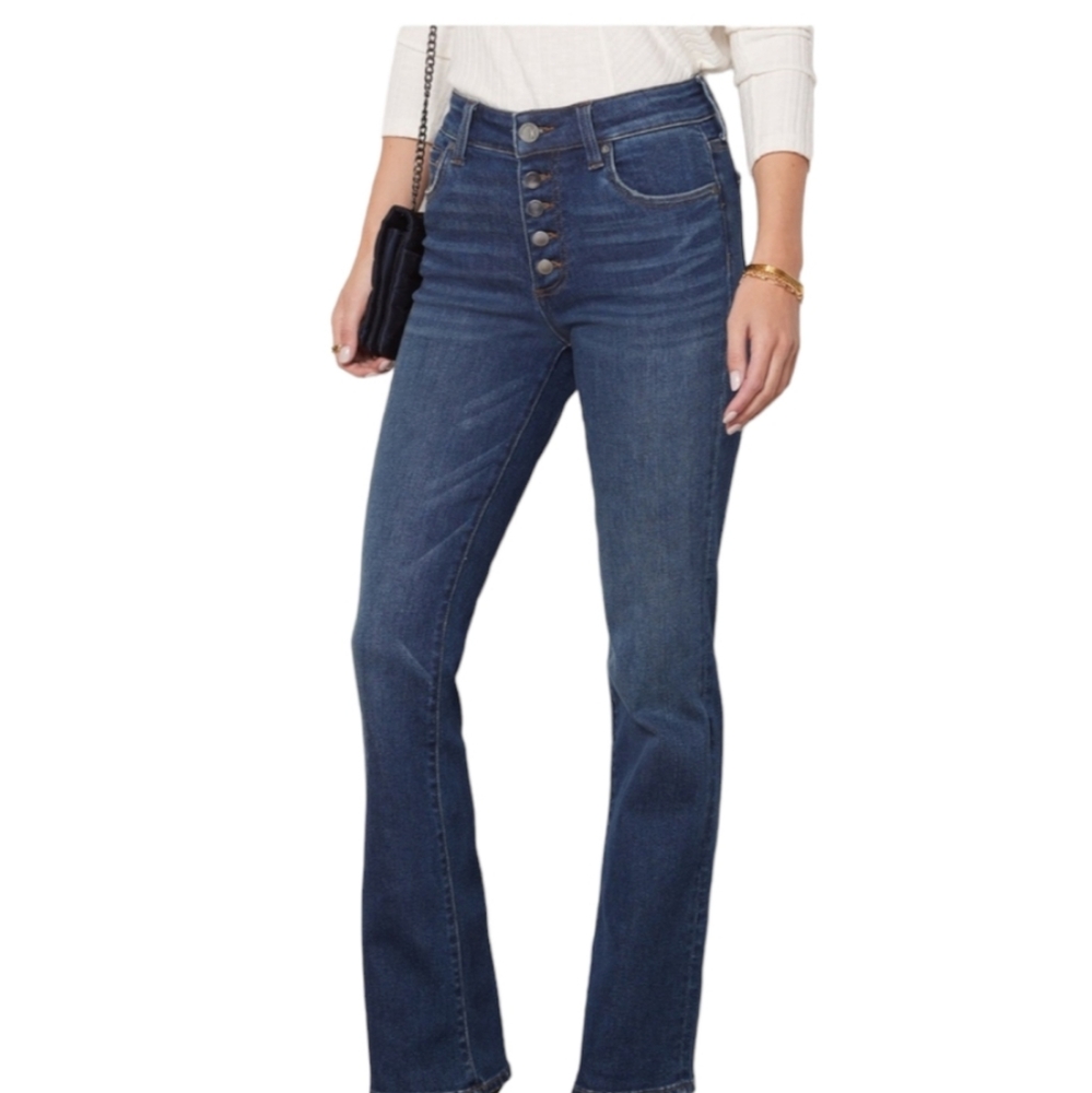 Calvin Klein Jeans high rise demi boot button fly sz 12 31 dark wash